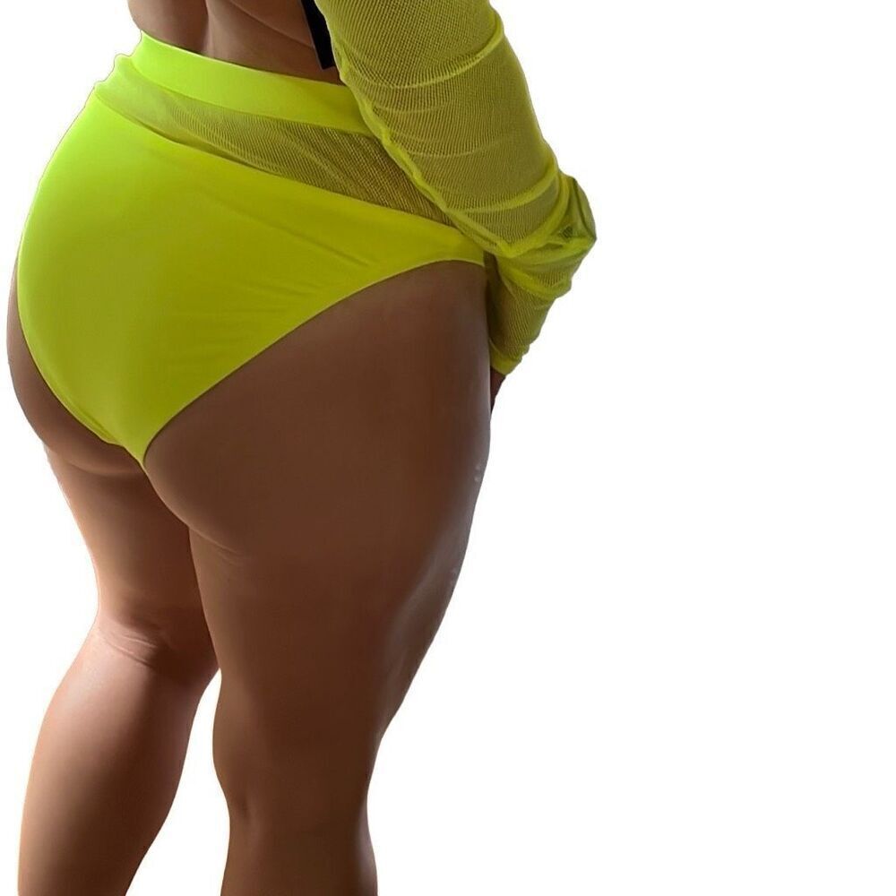 Fashion Nova Neon Yellow Long Sleeve Mesh Bikini Set - Picture 6 of 7